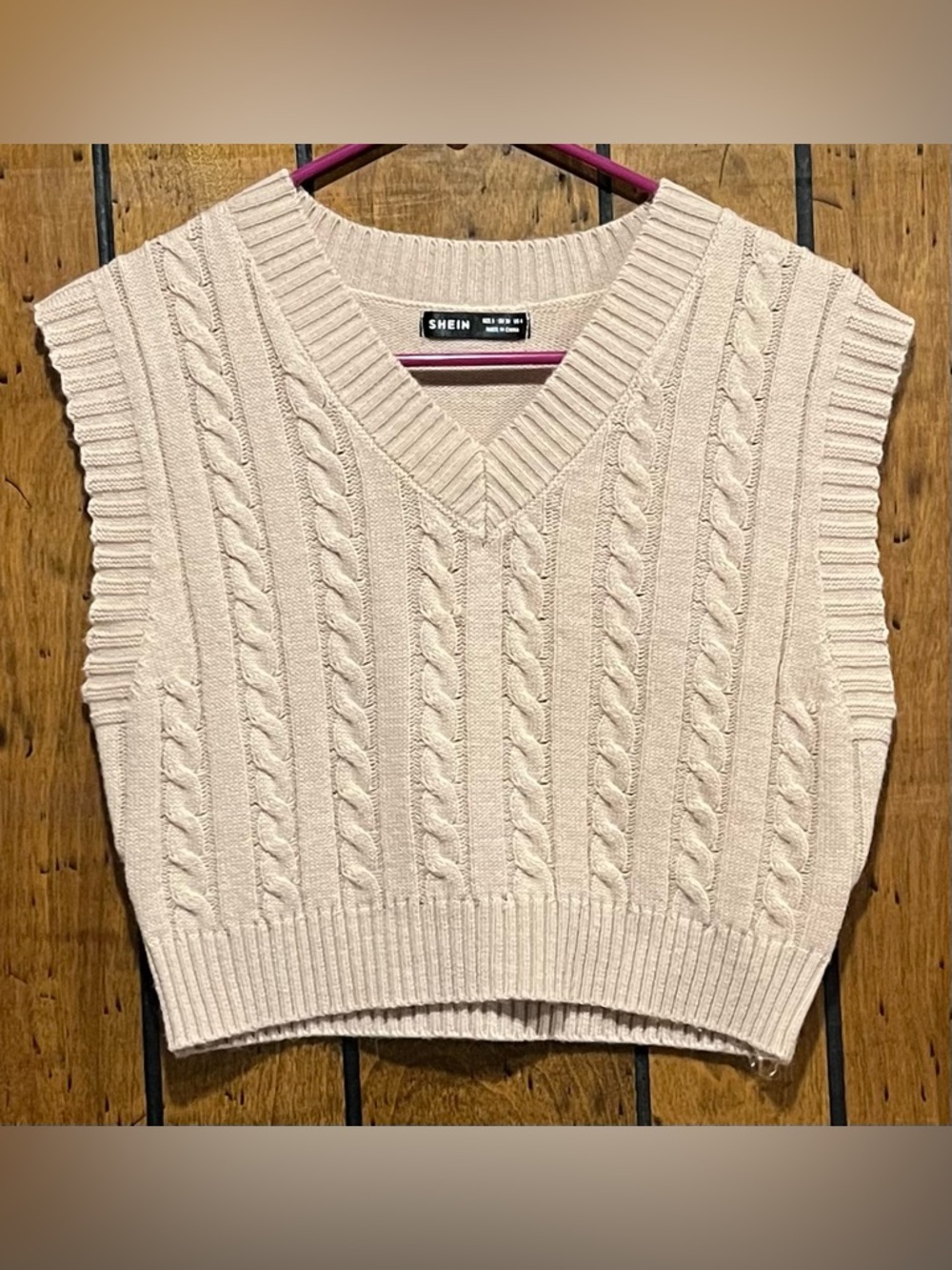 SHEIN Cream Cable-Knit V-Neck Sweater Vest size 4
